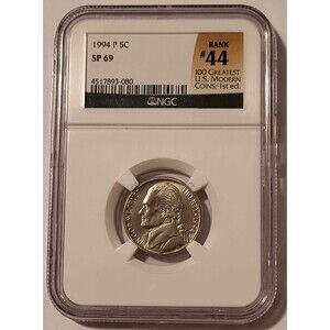 1994 P Jefferson Nickel SMS SP69 NGC NGC 100 Greatest Label